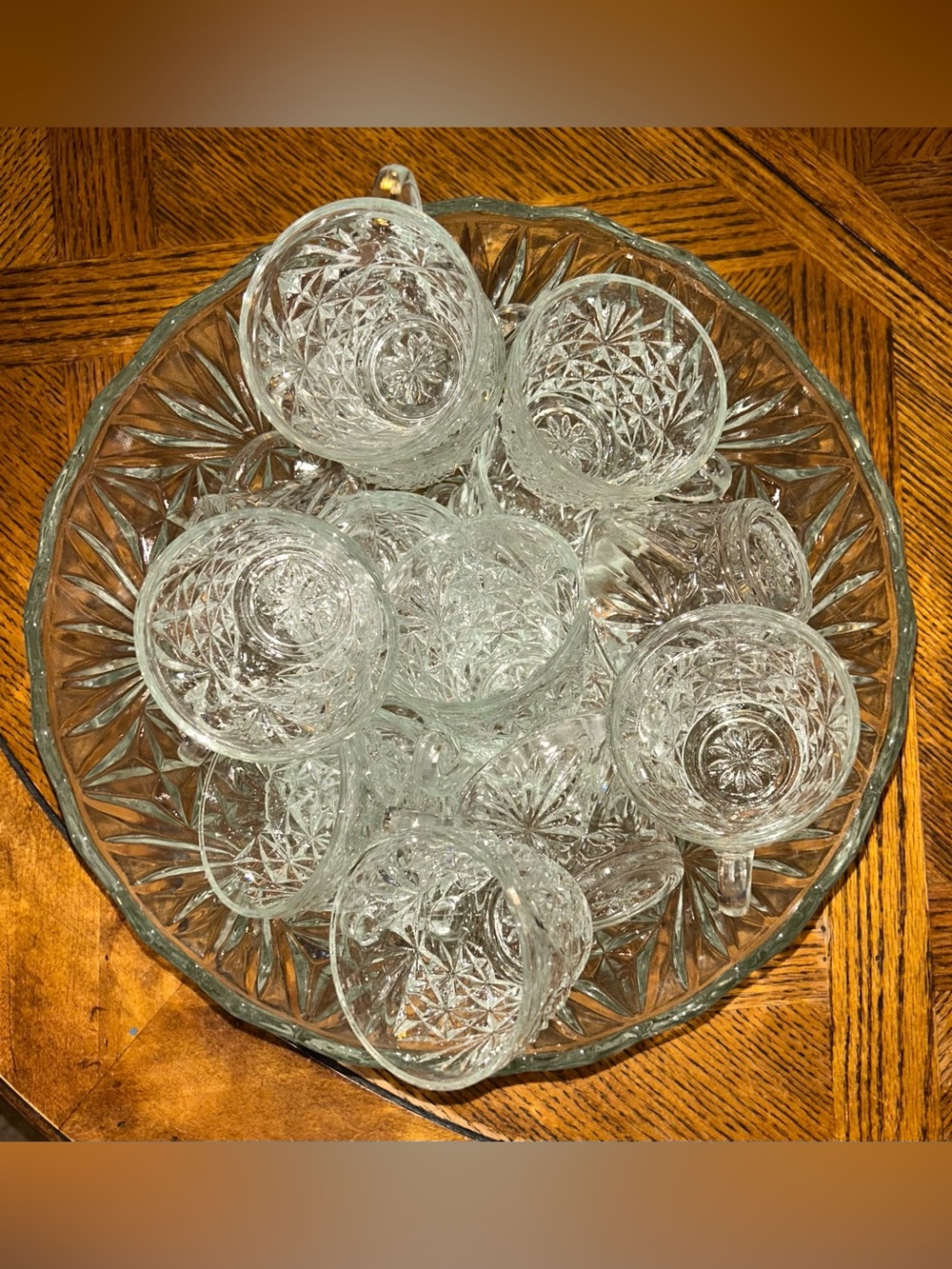 Vintage Pressed Glass Punch Bowl Set with 19 Cups